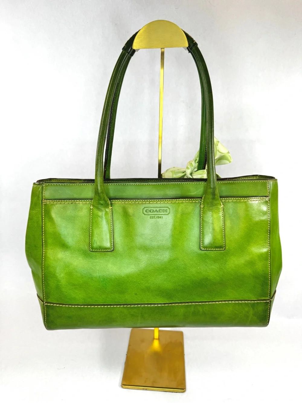 Coach Madeline Turnlock Tote Bag Green Glove-Tanned Leather Style 11554